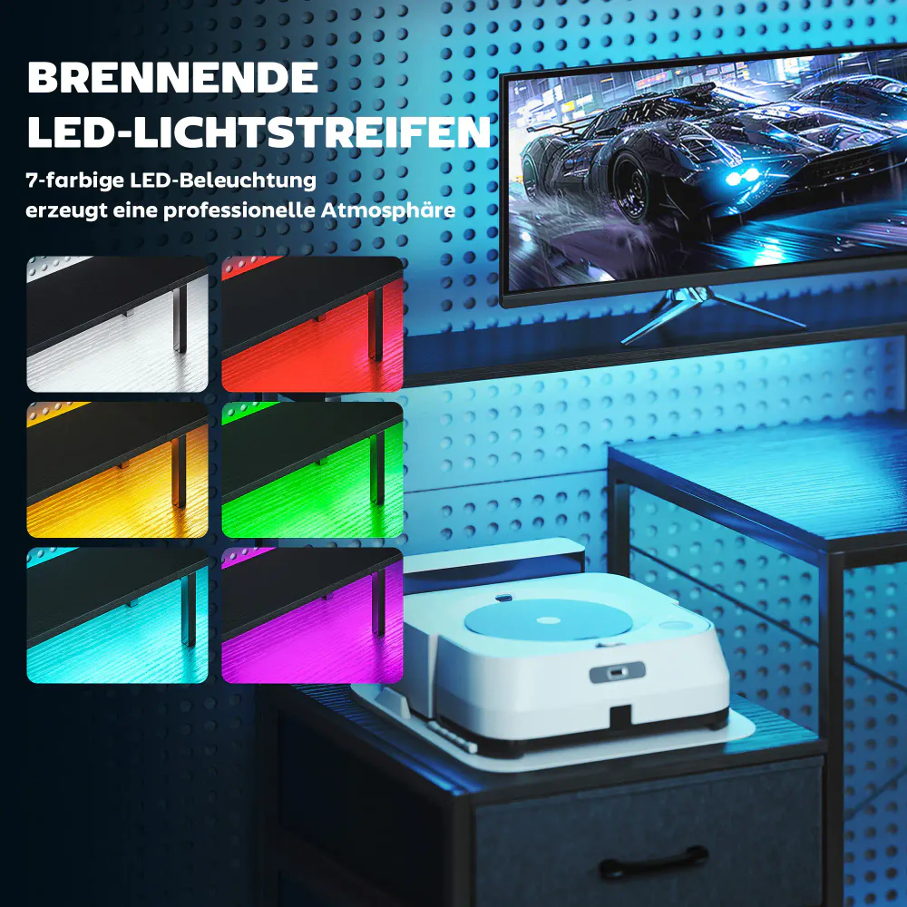 L-formet gamingbord / skrivebord med LED og USB-C