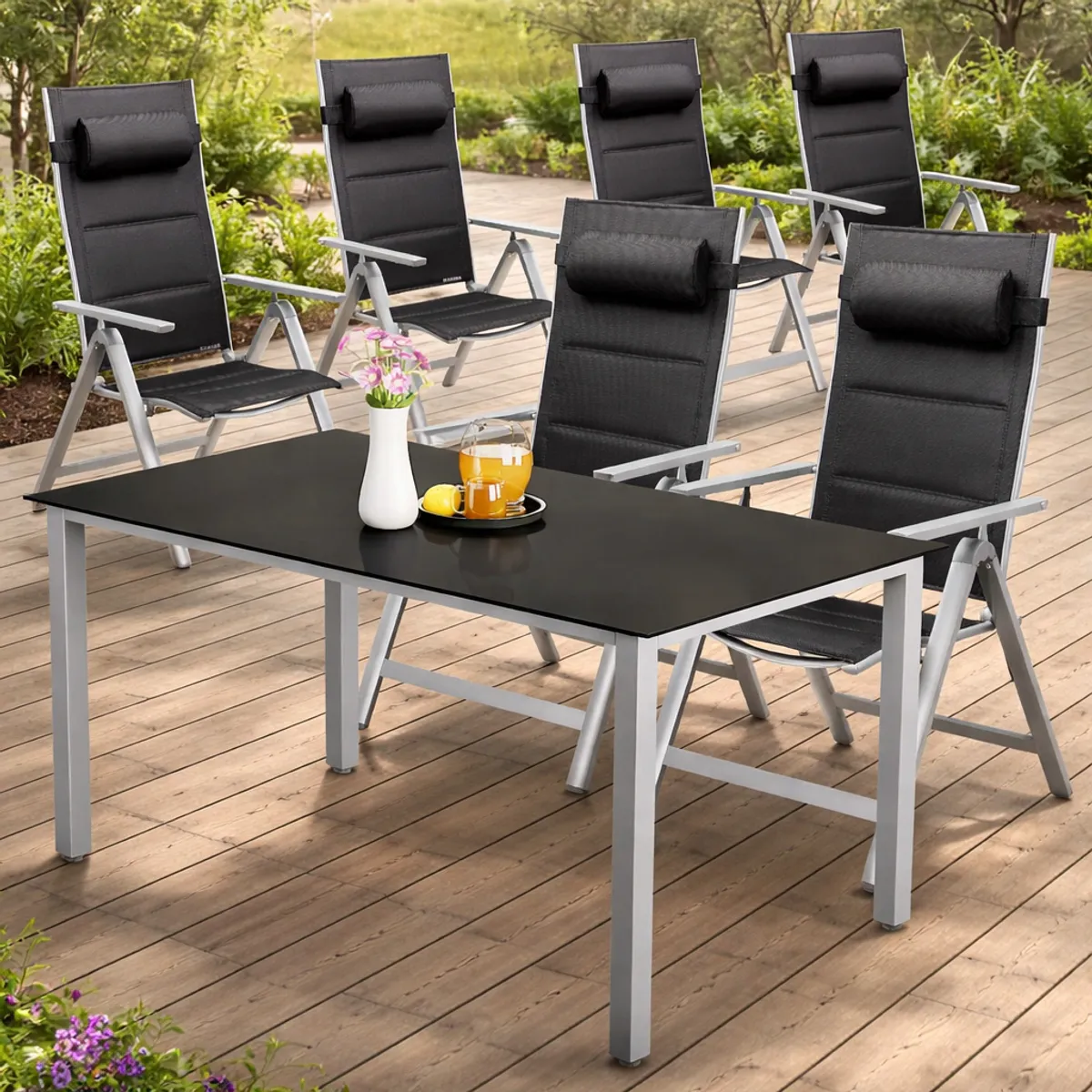 Hagemøbelsett aluminium 7 deler - justerbare stoler