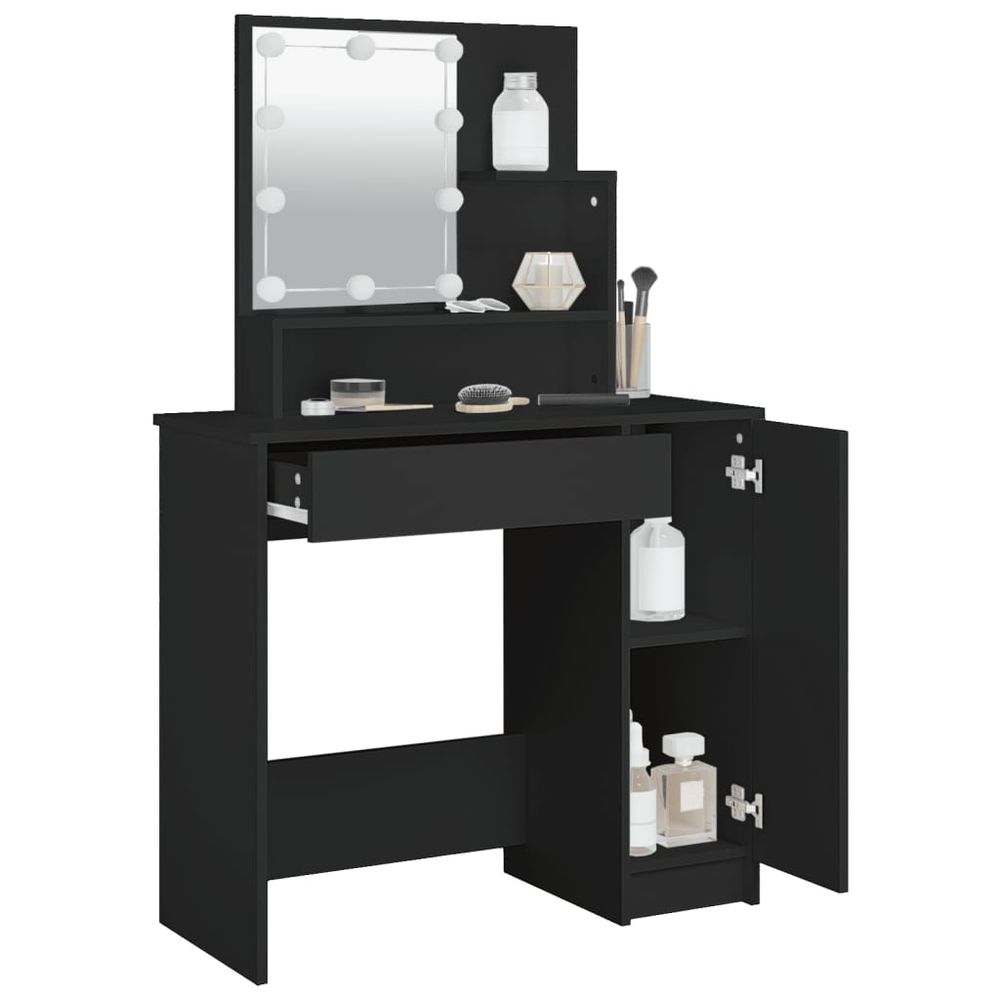 Sminkebord med LED 86,5x35x136 cm - svart