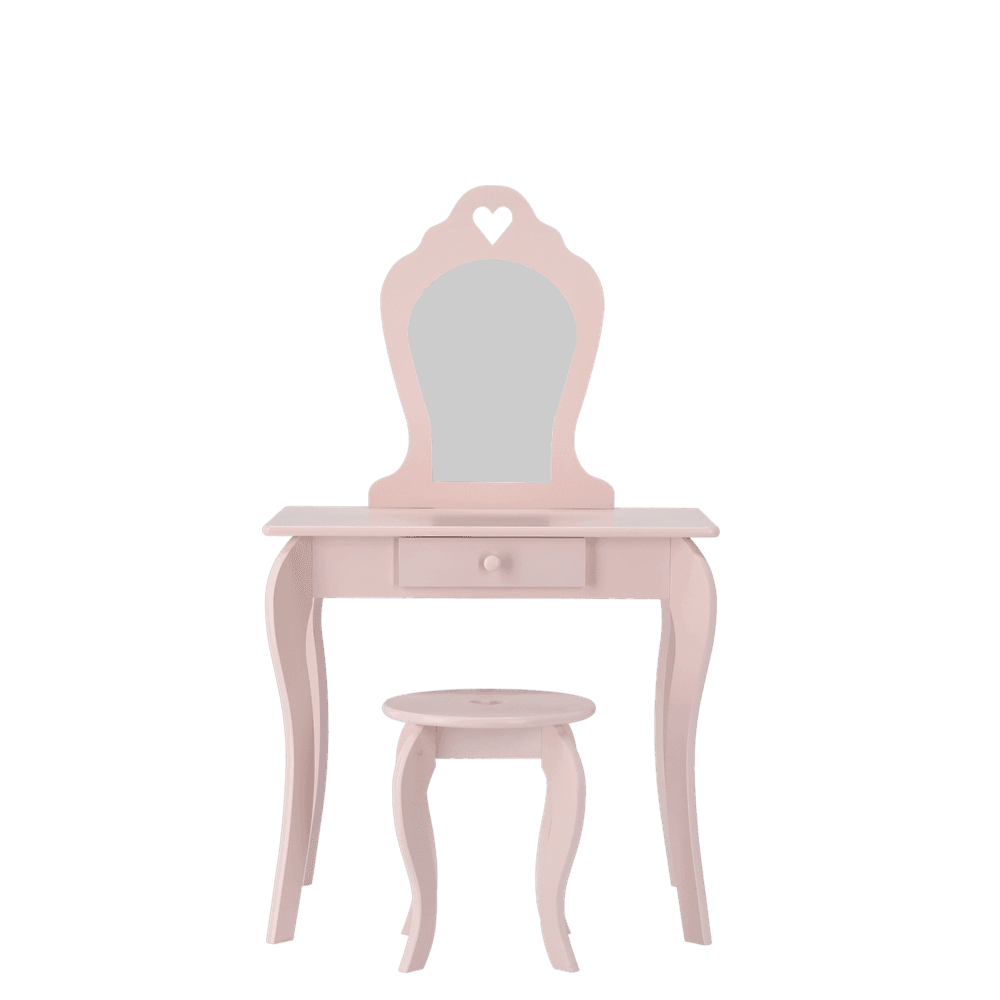 Sminkebord til barn med hjertespeil - hvit, rosa eller mint