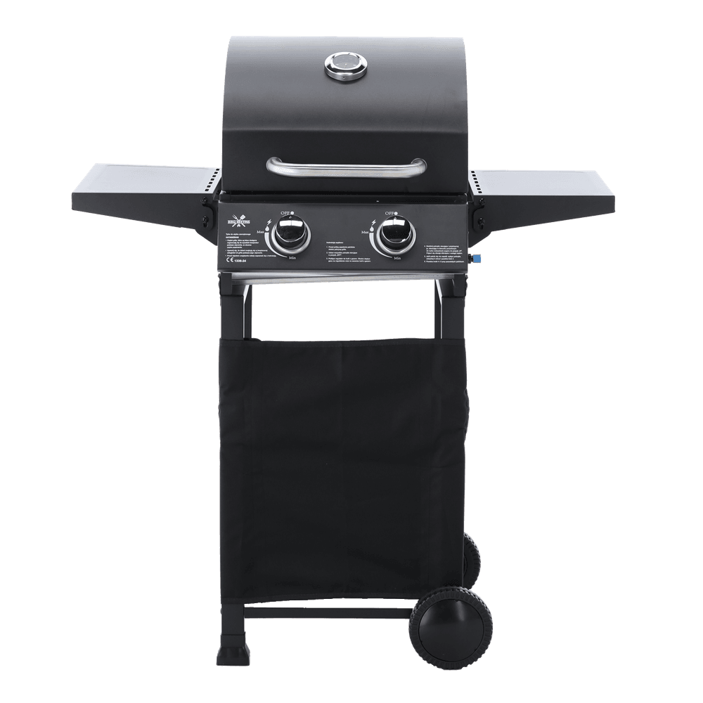 2-brenners gassgrill - sidebord og termometer