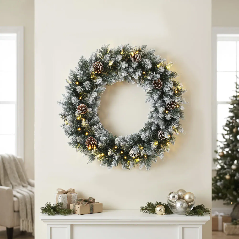 Julekrans med LED-lys og snødryss - Ø60 cm