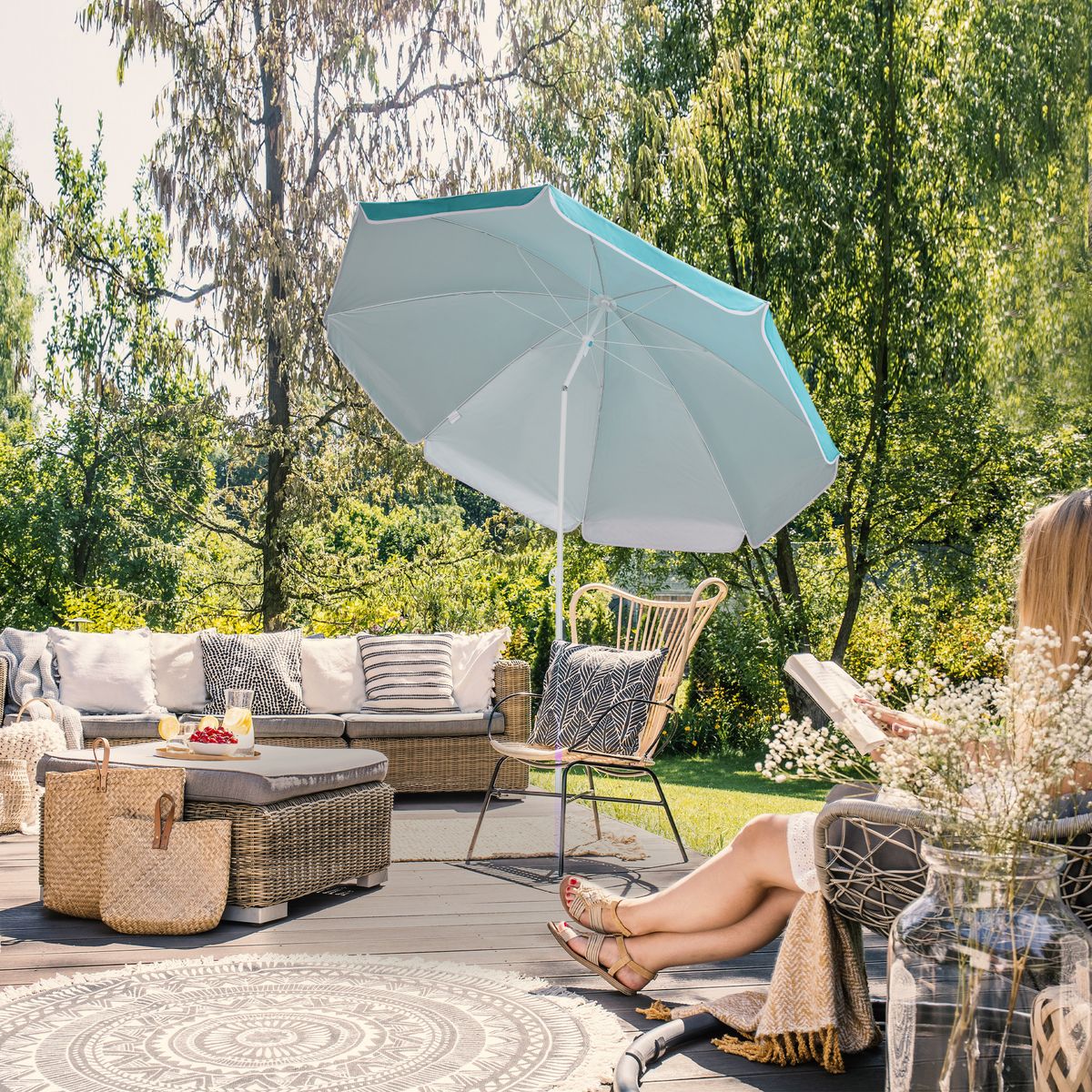 Strandparasoll KYPROS 180cm med vippefunksjon - turkis