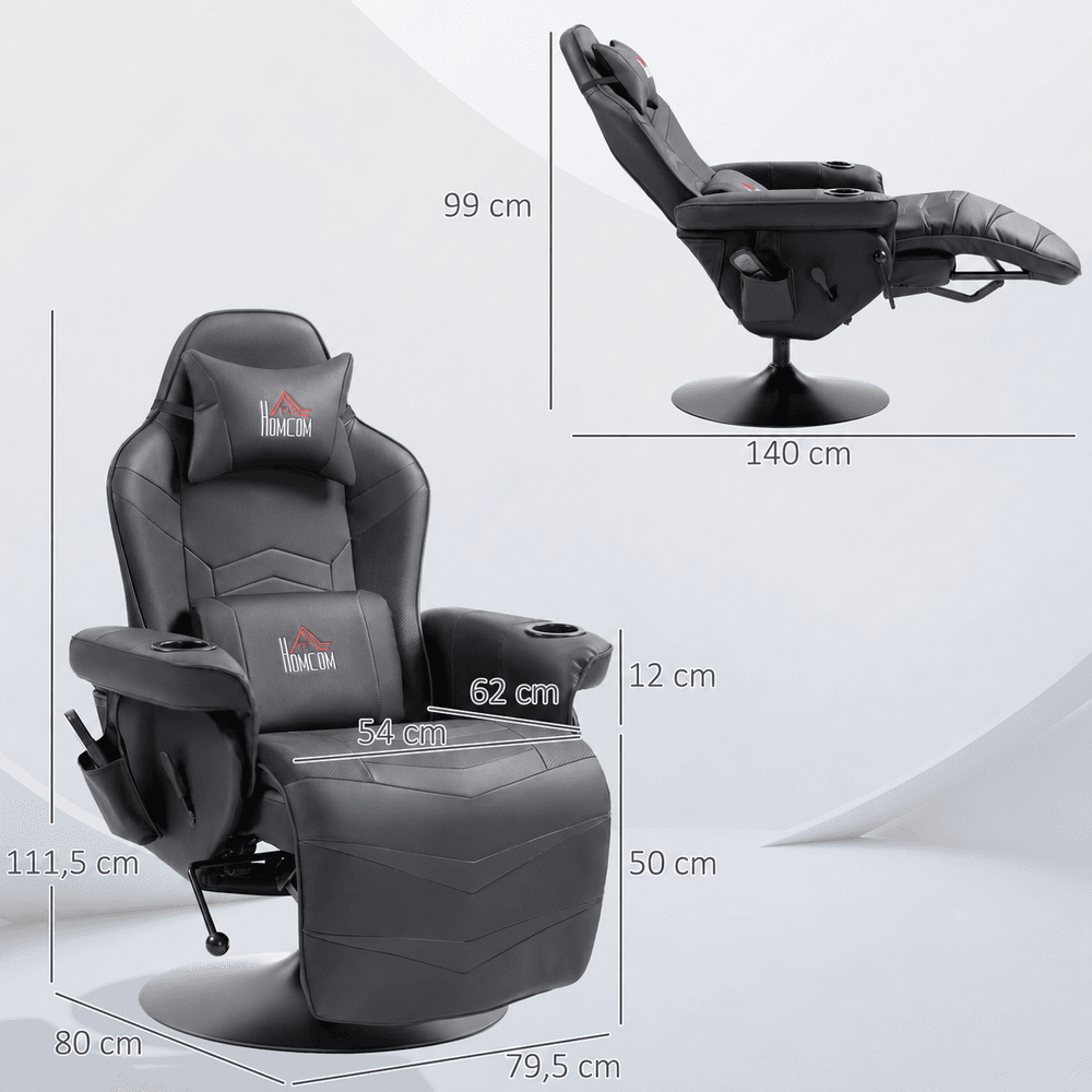 Gamingstol med massasjefunksjon, justerbar rygg og fotstøtte, opptil 120 kg, stålramme og kunstskinn 