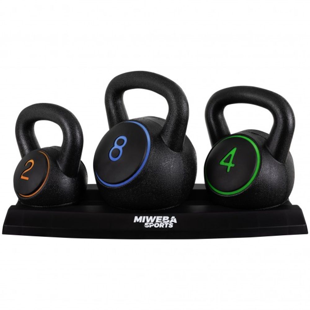 Kettlebellsett 2-4-8 kg – med stativ for inne/ute-trening
