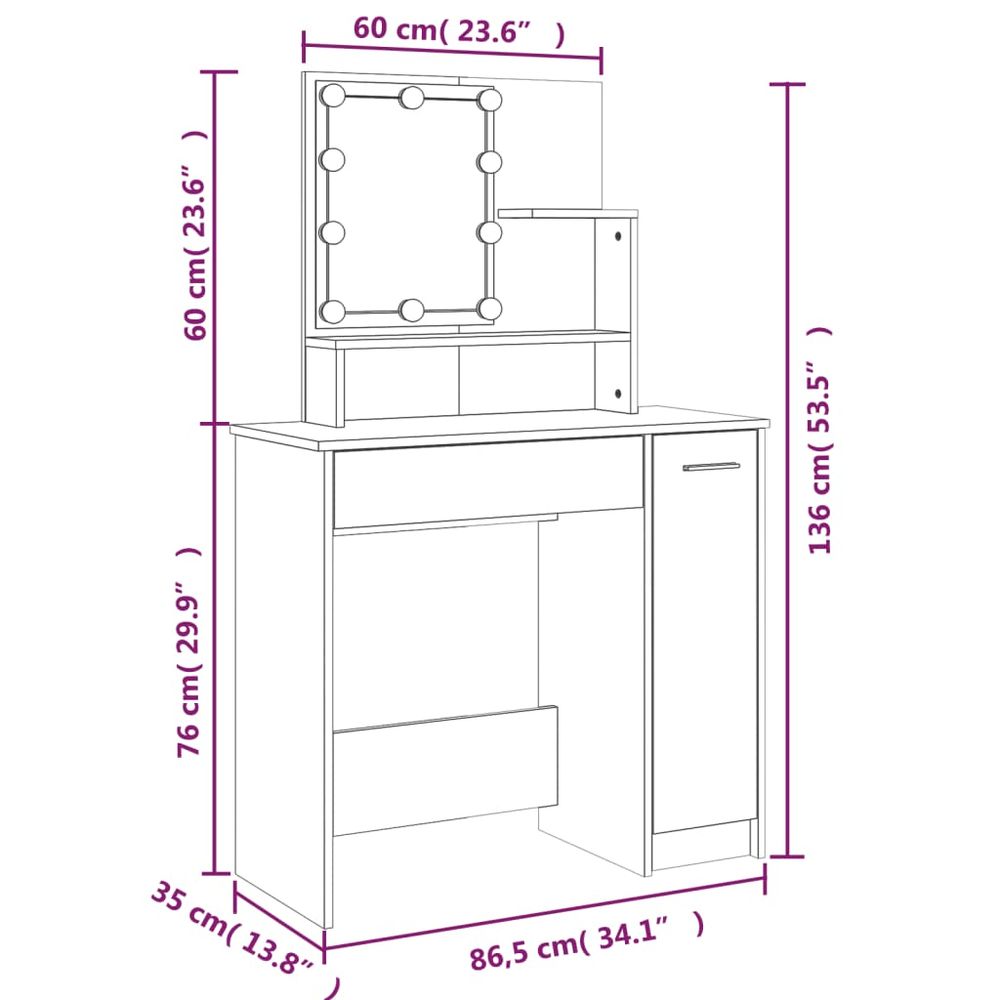 Sminkebord med LED 86,5x35x136 cm - svart