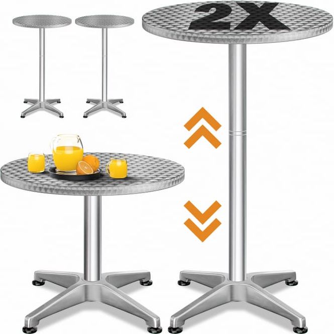 Hovedbilde Barbordsett 2 stk – sølv aluminium Ø60 cm